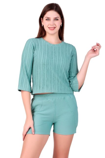 KlassyLife Women’s Ribbed Co-Ord Set | Casual 2-Piece Outfit (Top & Shorts)