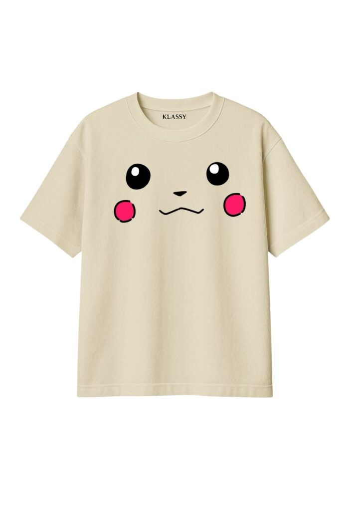 KlassyLife Pikachu Oversized Graphic T-Shirt | Cream White Anime Streetwear - Image 1