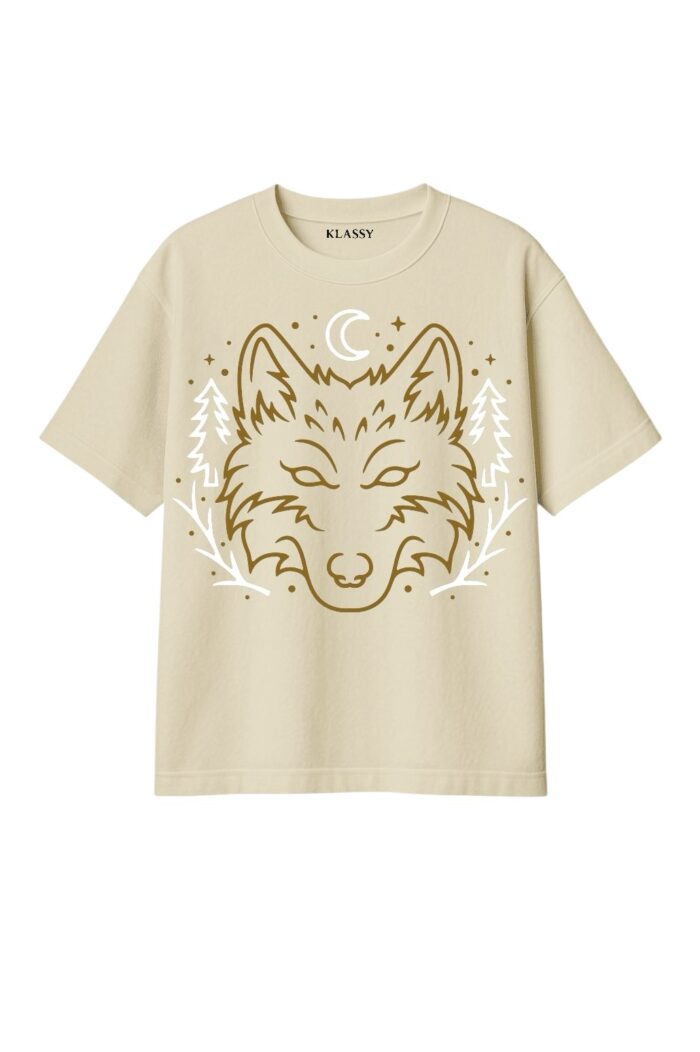 Klassylife Wolf Spirit Oversized T-shirt – Cream White M35 - Image 1