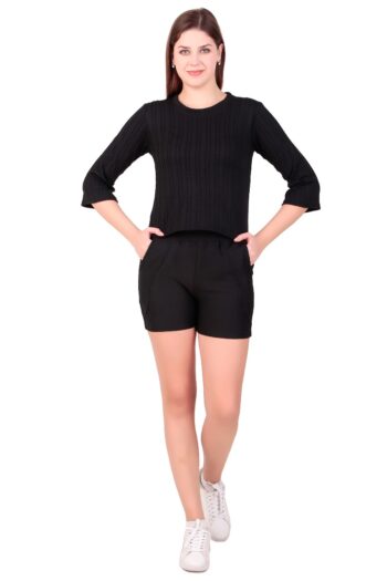 KlassyLife Ribbed Co-ord Set – Soft Stretch Fabric (Top & Shorts)