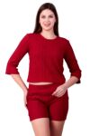 KlassyLife Ribbed Co-ord Set – Soft Stretch Fabric (Top & Shorts) RED