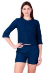 KlassyLife Ribbed Co-ord Set – Soft Stretch Fabric (Top & Shorts) D.BLUE