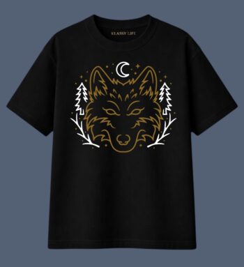 KlassyLife Black Wolf Art T-Shirt – Trendy Oversized Fit