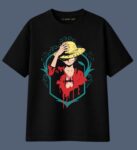 KlassyLife Straw Hat Pirate Oversized Anime Graphic T-Shirt – Black