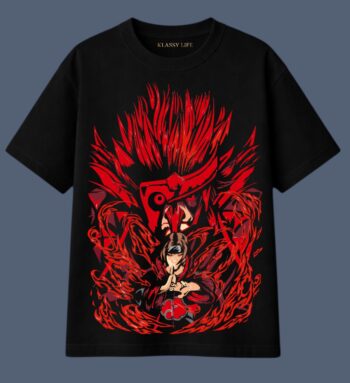 KlassyLife “Itachi Uchiha Flame Mode Oversized Anime T-Shirt – Black” M10