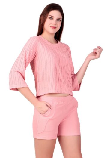 KlassyLife Ribbed Co-ord Set – Soft Stretch Fabric (Top & Shorts) BBYPINK