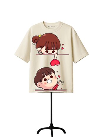 KlassyLife Cute Couple Love Cartoon Oversized T-Shirt