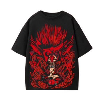 KlassyLife “Itachi Uchiha Flame Mode Oversized Anime T-Shirt – Black” M10