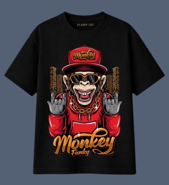 Monkey Funky Oversized Graphic T-Shirt – Black Streetwear Tee M38