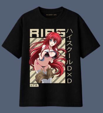 KlassyLife G22 Rias Anime Black Oversized T-Shirt – Retro Japanese Streetwear Design