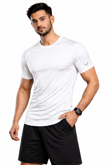 KLASSY LIFE Men’s White Sports T-Shirt – Premium Body Fit Activewear Tee